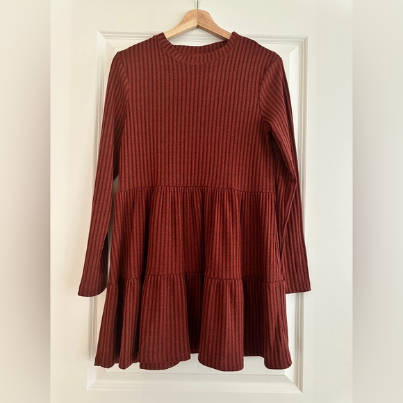 NWOT Topshop cut and sew tiered throw-on dress in rust - Size 4 / S - Picture 5 of 7